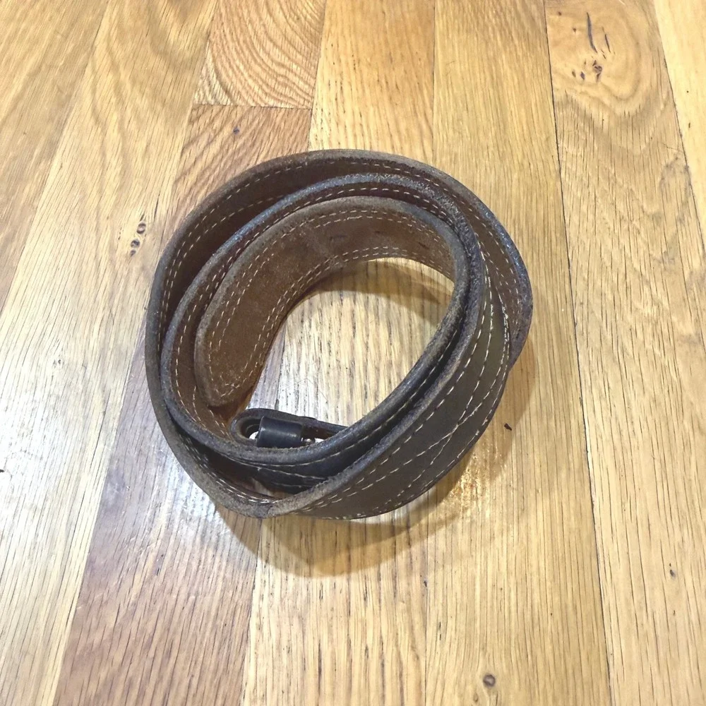 Vintage Distressed Black Leather Belt Diamond Contrast Stitch‎ No Buckle 32